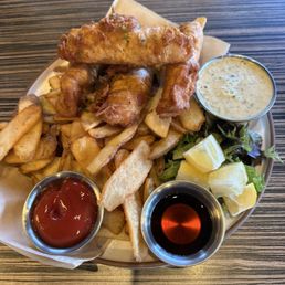 Fish and chips. The chips are so delicious