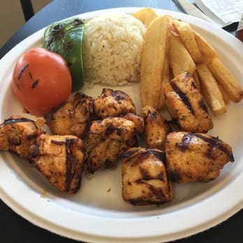 Ottoman Kitchen - Chicken shish kebab with rice, fries, and some grilled veggies - Turkish Near Me - Chantilly, Virginia