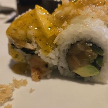 Pacific Sushi & Grill - The Rogue - salmon, jalapeño, avocado topped with habanero marmalade and tempura flakes. - Sushi Bars Near Me - Brookings, Oregon Pacific Sushi & Grill - The Rogue - salmon, jalapeño, avocado topped with habanero marmalade and tempura flakes. - Sushi Bars Near Me - Brookings, Oregon