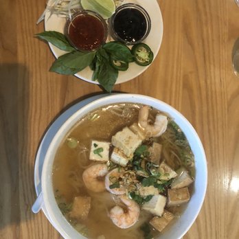 Coco Thai Cuisine - Vegan pho with rice and egg noodles. I added shrimp to it. - Thai Near Me - Orlando, Florida