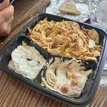 Shawarma Stop - Chicken shawarma platter, garlic sauce( one of the most delicious once we've had). Hummus. - Mediterranean Near Me - Morrisville, North Carolina