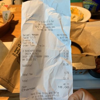 Chili's - My cost of food - Bars Near Me - Tulsa, Oklahoma