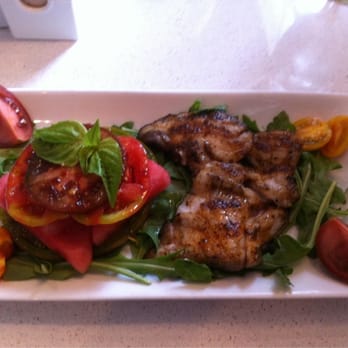 George's At Alys Beach - The tomato and watermelon salad with grilled grouper (left off the feta, but it does come with). Best meal I had on vacation. - New American Near Me - Alys Beach, Florida