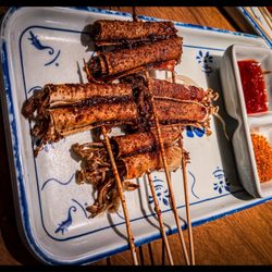 Enoki Mushrooms with Tofu Skin skewers