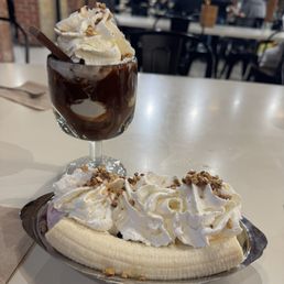 Banana split & world famous hot fudge sundae (minus the cherries that my kids instantly ate)