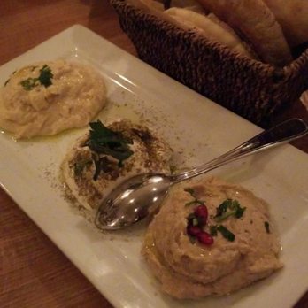 Tabule Middle Eastern Cuisine - Sample platter, left to right: hummus, labni, babaganüj - Middle Eastern Near Me - Toronto, Ontario Tabule Middle Eastern Cuisine - Sample platter, left to right: hummus, labni, babaganüj - Middle Eastern Near Me - Toronto, Ontario
