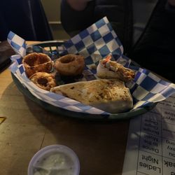 Shot Makers Sports Bar & Grill - Buffalo chicken wrap and Onion Rings