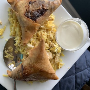 Alibaba Kebab - Eating leftover Beef Samosa, Chicken Samosa with Tzatziki Sauce and Chicken Shawarma Over Rice at home - SO GOOD!!! - Kebab Near Me - Buffalo, New York