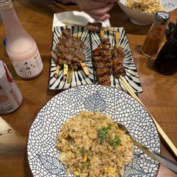 Appe Izakaya - Fried rice, chicken thigh and beef skewers.