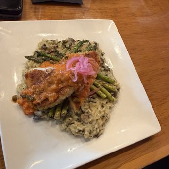 Texas Bistro - Pecan crusted swordfish. risotto, grilled asparagus. - New American Near Me - New Braunfels, Texas Texas Bistro - Pecan crusted swordfish. risotto, grilled asparagus. - New American Near Me - New Braunfels, Texas