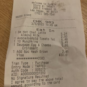 Dunkin' - $7.24 small chai latte - Donuts Near Me - Las Vegas, Nevada