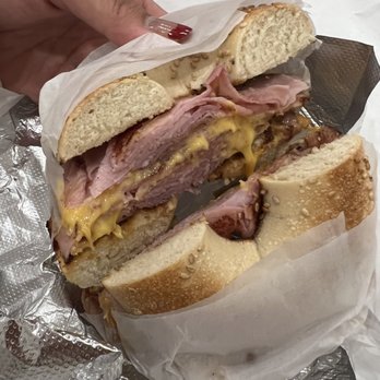 Toasties - Ham ( i think) on a sesame bagel with american cheese! - Sandwiches Near Me - New York, New York Toasties - Ham ( i think) on a sesame bagel with american cheese! - Sandwiches Near Me - New York, New York