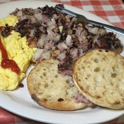 Durf's Family Restaurant - House made corned beef hash with eggs