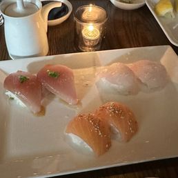 Albacore Sushi, Salmon, Japanese Yellowtail* Sushi (2-Pc) Albacore Sushi, Salmon, Japanese Yellowtail* Sushi (2-Pc)