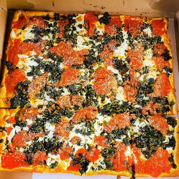 Genovese Pizzeria & Restaurant - Grandma Pie with spinach - Pizza Near Me - Valley Stream, New York Genovese Pizzeria & Restaurant - Grandma Pie with spinach - Pizza Near Me - Valley Stream, New York