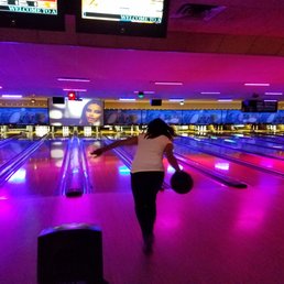 Xtreme bowling with music video screen above our lanes