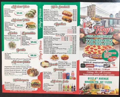 Menu photo 2 Tony's Pizza Brooklyn, NY Menu photo 2 Tony's Pizza Brooklyn, NY