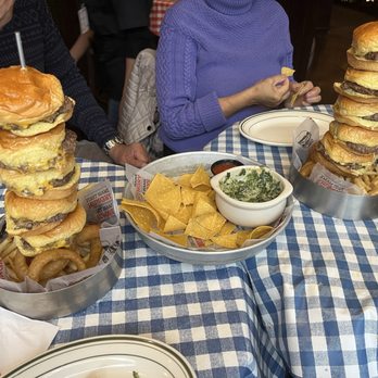 Bill's Bar & Burger - Slider Burger Tower with Fries & Onion Rings - Burgers Near Me - New York, New York Bill's Bar & Burger - Slider Burger Tower with Fries & Onion Rings - Burgers Near Me - New York, New York