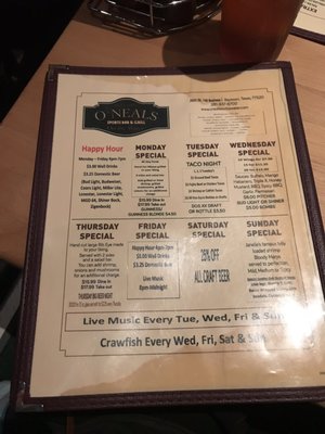 Menu photo 4 O'Neals On The Water Baytown, TX