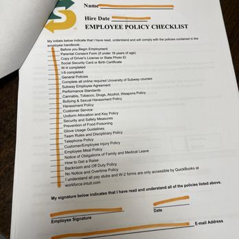 Subway - This is paperwork I was told to sign even though I didn't receive the things it was telling me to sign - Fast Food Near Me - Madisonville, Tennessee Subway - This is paperwork I was told to sign even though I didn't receive the things it was telling me to sign - Fast Food Near Me - Madisonville, Tennessee