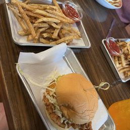 Buttermilk chicken sandwich and yummy fries Buttermilk chicken sandwich and yummy fries