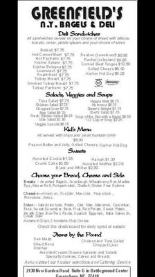 Menu photo 7 Greenfields NY Deli & Bagels Greensboro, NC