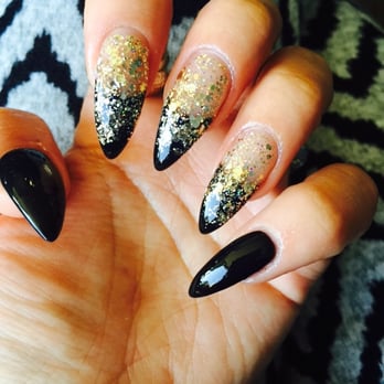 Glamour Nail Spa - My sis' black, black tip w/ gold glitters by Kelly! GORGEOUS - Nail Salons Near Me - Renton, Washington Glamour Nail Spa - My sis' black, black tip w/ gold glitters by Kelly! GORGEOUS - Nail Salons Near Me - Renton, Washington