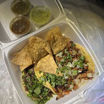 Los Dos Toritos - 2 pastor tacos and 1asada taco - Seafood Near Me - Baker, California