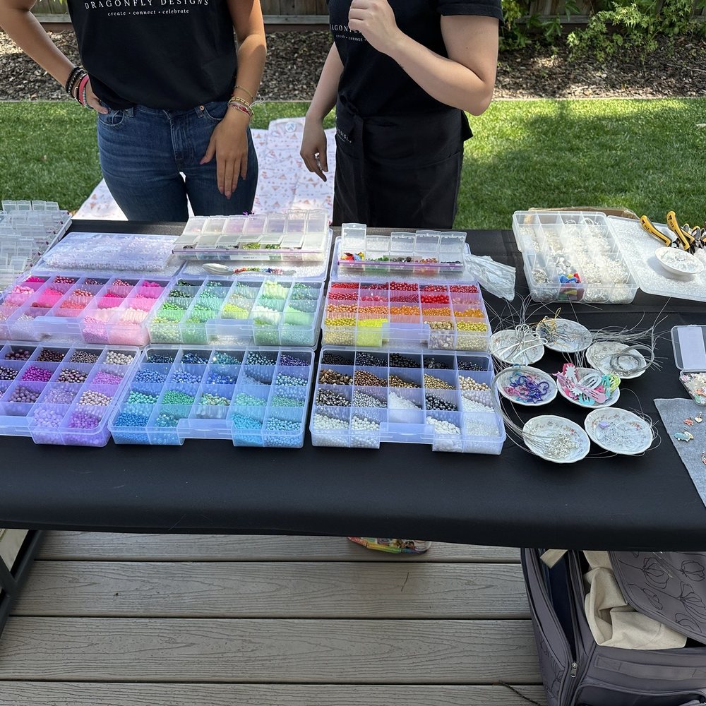 Dragonfly Designs - Setup of the beading table - Art Classes Near Me - South San Francisco, California Dragonfly Designs - Setup of the beading table - Art Classes Near Me - South San Francisco, California