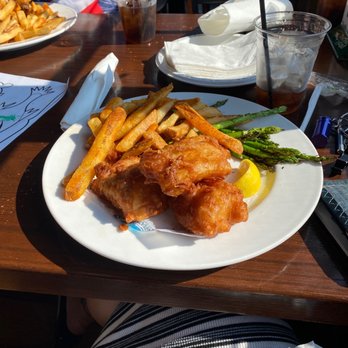 Nicks Fish House - Fish and chips with asparagus - Seafood Near Me - Baltimore, Maryland