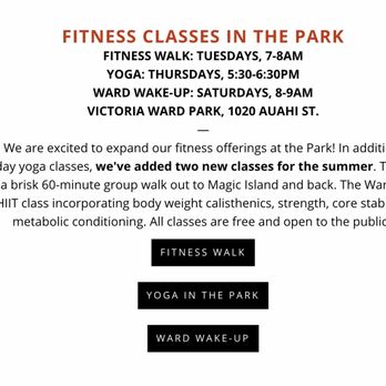 Victoria Ward Park - 2 NEW Fitness Classes in the Park have been added - Parks Near Me - Honolulu, Hawaii Victoria Ward Park - 2 NEW Fitness Classes in the Park have been added - Parks Near Me - Honolulu, Hawaii