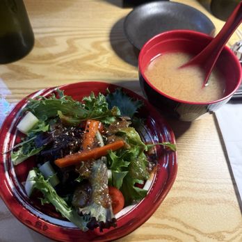 Hato Sushi - DineLA Miso Soup and House Salad - Sushi Bars Near Me - Los Angeles, California