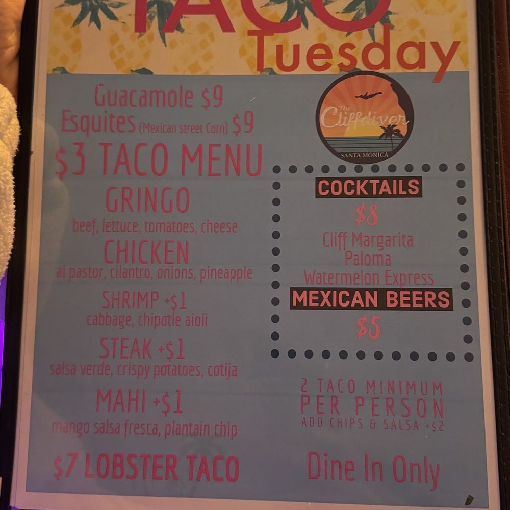 The Cliffdiver - Taco Tuesday menu - Mexican Near Me - Los Angeles, California The Cliffdiver - Taco Tuesday menu - Mexican Near Me - Los Angeles, California