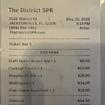 The District SPR - Our bill - Wine Bars Near Me - Jacksonville, Florida The District SPR - Our bill - Wine Bars Near Me - Jacksonville, Florida