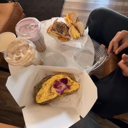 Avocado toast with egg and BEC bagel