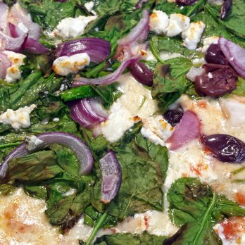 Fiamma Wood Fired Pizza - Spinaci pizza – personal size w/mozzarella, spinach, onions, goat cheese, and olives – Excellent! - Italian Near Me - Millburn, New Jersey Fiamma Wood Fired Pizza - Spinaci pizza – personal size w/mozzarella, spinach, onions, goat cheese, and olives – Excellent! - Italian Near Me - Millburn, New Jersey