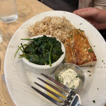 Lure Fish House - Pacific Rockfish with Organic Brown Rice and Sauteed Spinach - Seafood Near Me - Porter Ranch, California Lure Fish House - Pacific Rockfish with Organic Brown Rice and Sauteed Spinach - Seafood Near Me - Porter Ranch, California
