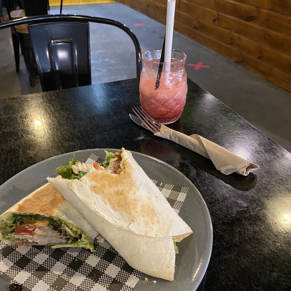 Grinders Espresso Bar & Flowers - Chicken BLAT wrap and berry smoothie - Cafes Near Me - Cessnock, NSW Grinders Espresso Bar & Flowers - Chicken BLAT wrap and berry smoothie - Cafes Near Me - Cessnock, NSW