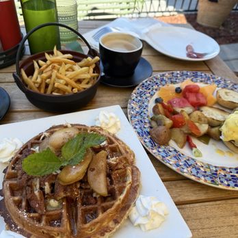 The Duchess - Waffle, egg Benedict, side of fries - American Near Me - Pleasanton, California The Duchess - Waffle, egg Benedict, side of fries - American Near Me - Pleasanton, California