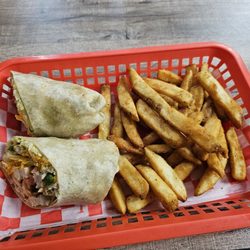 Devon's Tailgate Restaurant - Chicken wrap with honey mustard and French fries