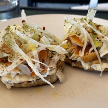 REDD - Smoked trout english muffin, aioli, chili flake, oregano, fennel - New American Near Me - Rochester, New York