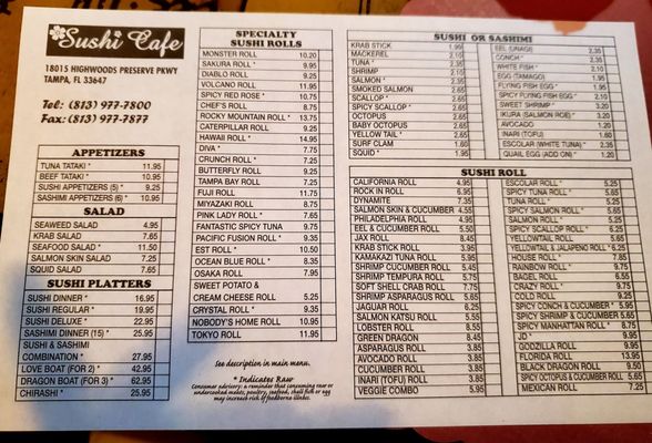 Menu photo 2 Sushi Cafe Tampa, FL