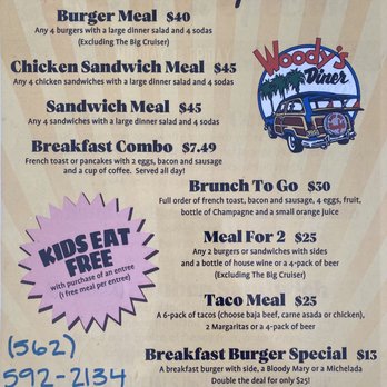 Woody's Diner - Great deals on their take-out specials during this pandemic. - Diners Near Me - Sunset Beach, California Woody's Diner - Great deals on their take-out specials during this pandemic. - Diners Near Me - Sunset Beach, California