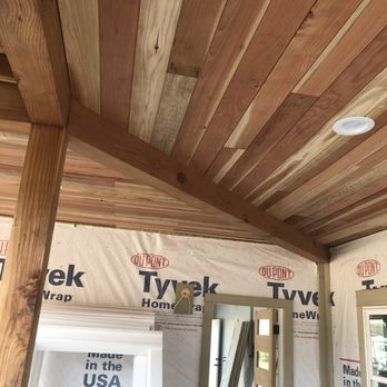 JRS Construction - Redwood tongue and groove soffit on custom home that we built in 2018. - General Contractors Near Me