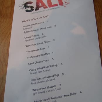 SALT - Happy Hour menu (for that day at least) - New American Near Me - Boulder, Colorado SALT - Happy Hour menu (for that day at least) - New American Near Me - Boulder, Colorado