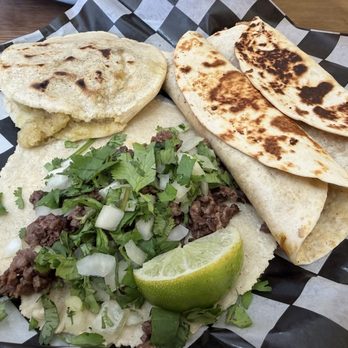 Gorditas Loli's - Steak Taco with hand-made tortilla, chicharron verde gordita, and 2 deshebrada burritos (1 red, 1 green) - Mexican Near Me - Chicago, Illinois Gorditas Loli's - Steak Taco with hand-made tortilla, chicharron verde gordita, and 2 deshebrada burritos (1 red, 1 green) - Mexican Near Me - Chicago, Illinois