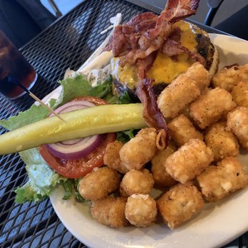 Universal Joint - Cheddar Bacon burger with tots - New American Near Me - Lawrenceville, Georgia Universal Joint - Cheddar Bacon burger with tots - New American Near Me - Lawrenceville, Georgia