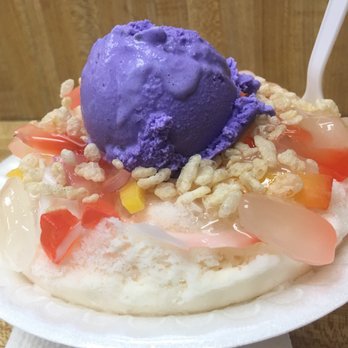Ice Garden - New Halo Halo with tapioca instead of azuki beans. There are so much goodness in this. It's delicious! - Desserts Near Me - Aiea, Hawaii Ice Garden - New Halo Halo with tapioca instead of azuki beans. There are so much goodness in this. It's delicious! - Desserts Near Me - Aiea, Hawaii
