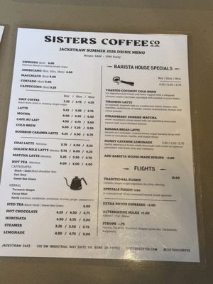 Menu photo 1 Sisters Coffee - Jackstraw Bend, OR