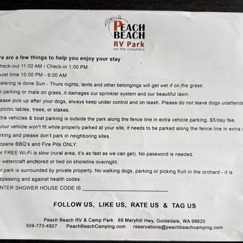 Peach Beach RV Park - Park Rules - Campgrounds Near Me - Goldendale, Washington